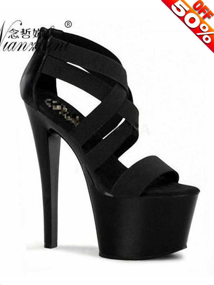 Crossfit G - Sandal bertumit 17cm tiang hitam berdiri