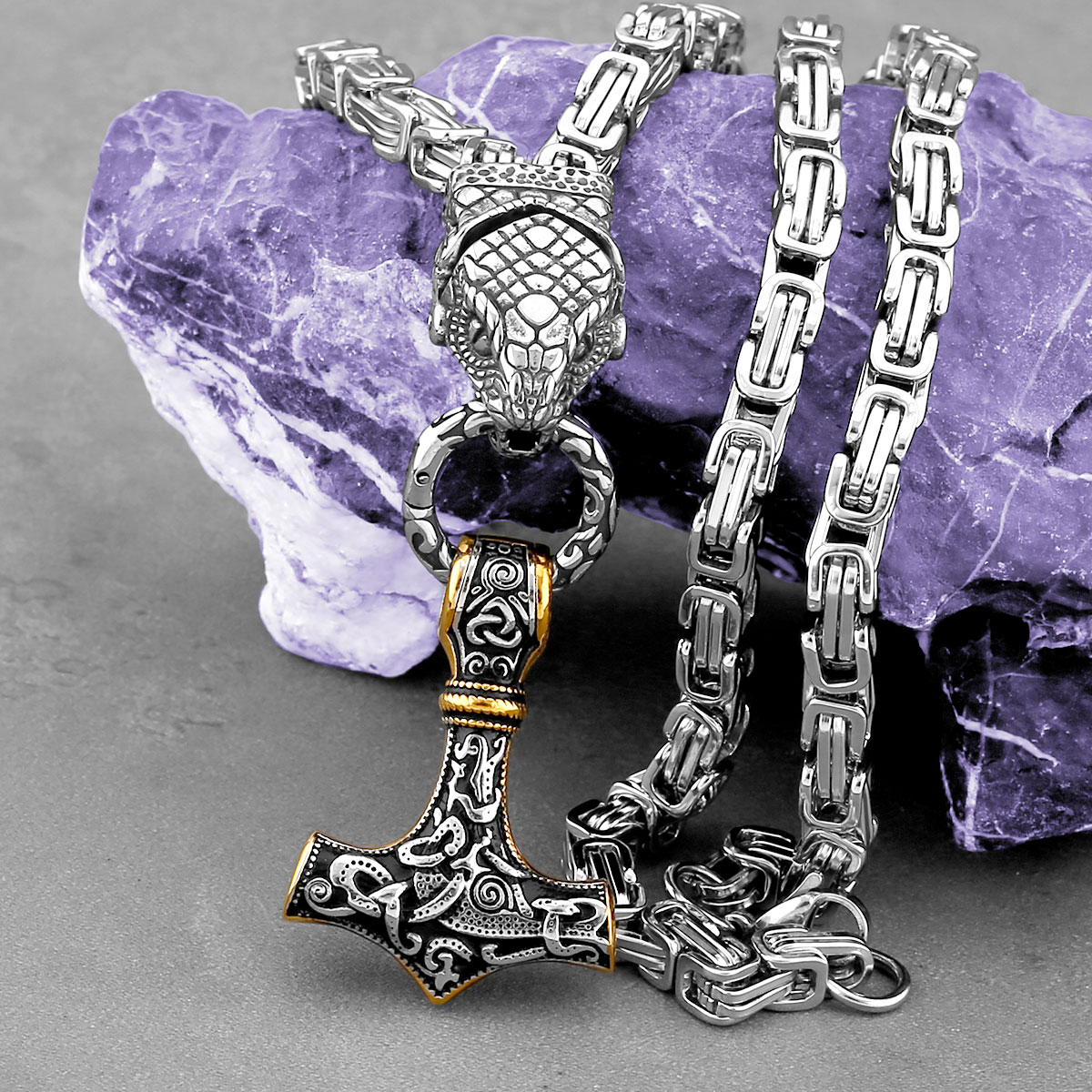 Battle Rope Anchor - Nordic Odin kepala ular kalung Fashion