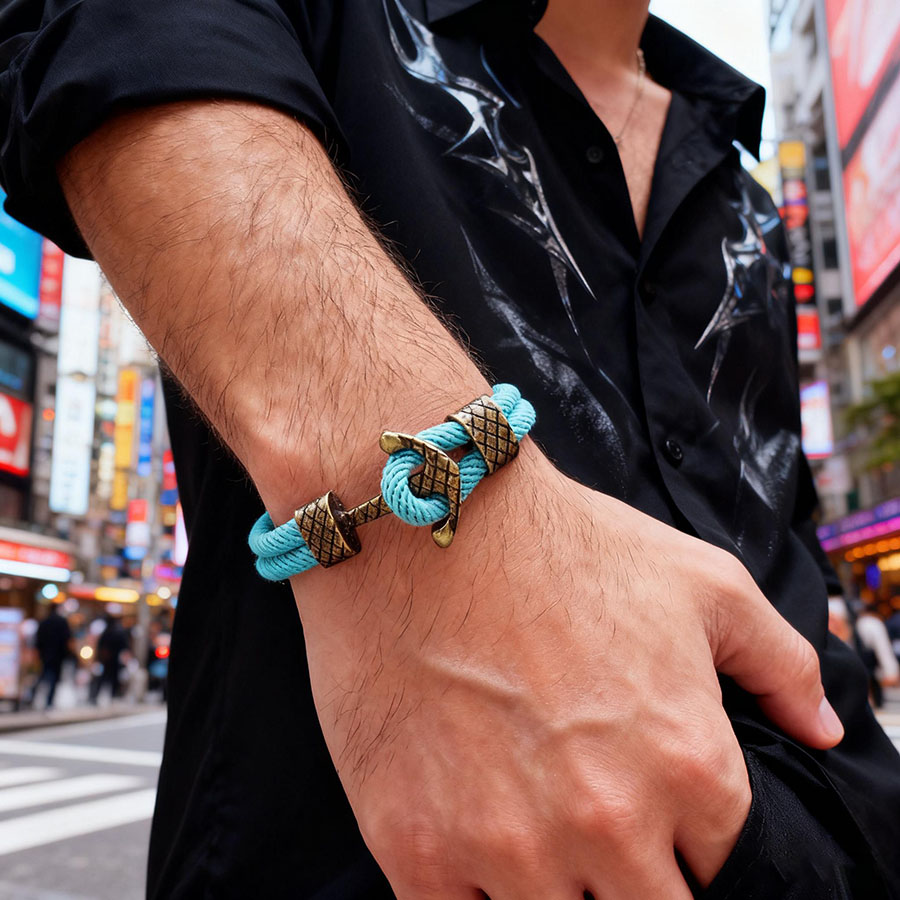 Battle Rope Anchor - Gelang Pria Hiphop Rock Warna Emas